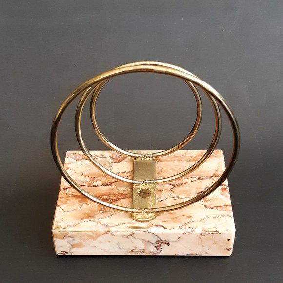 VTG Letter Holder Gadget Stand Pink Marble Brass Rings Art Deco Desk Accessories - Picture 4 of 9